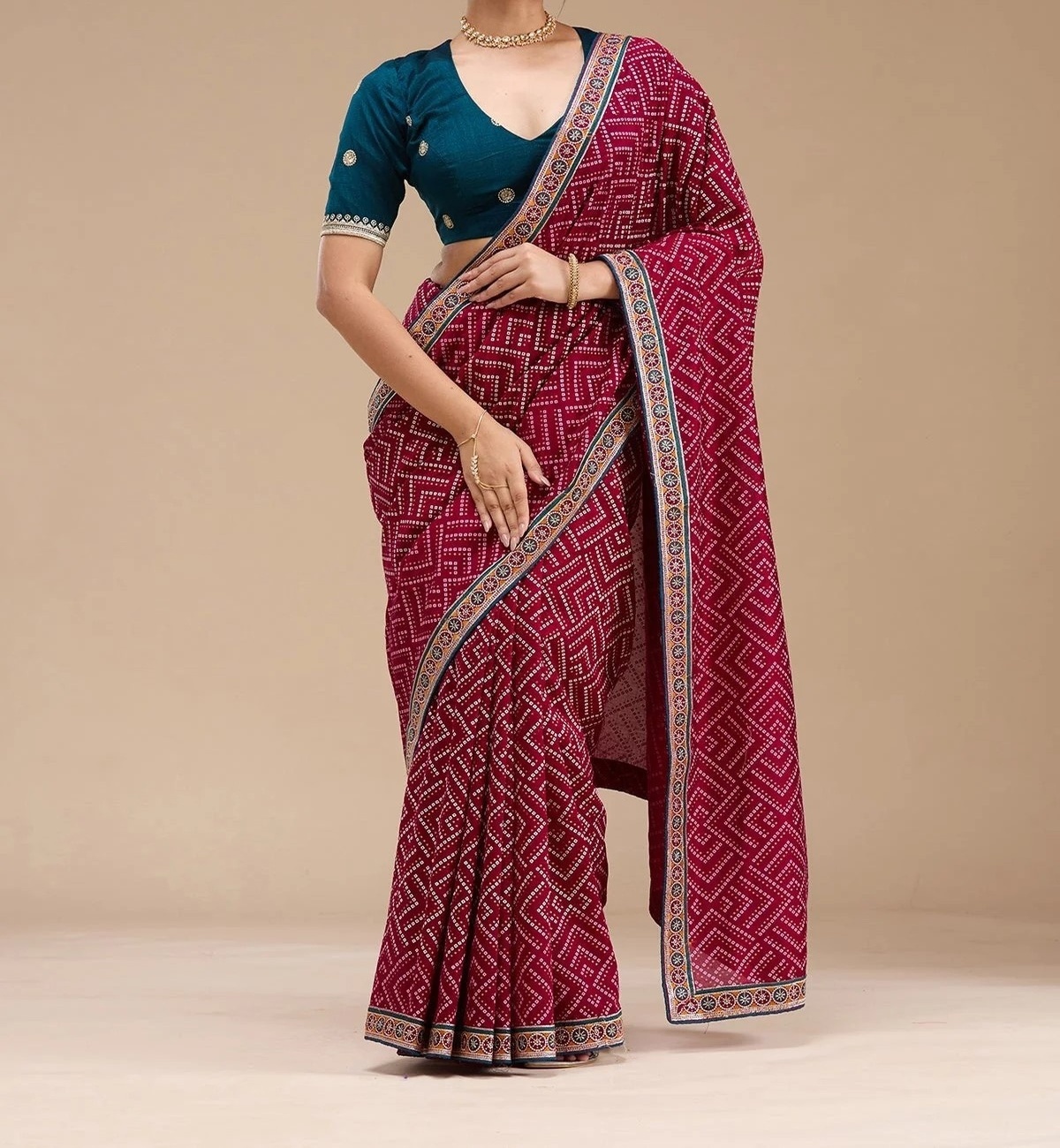 Pink Bandhani Soft Raw Silk Saree